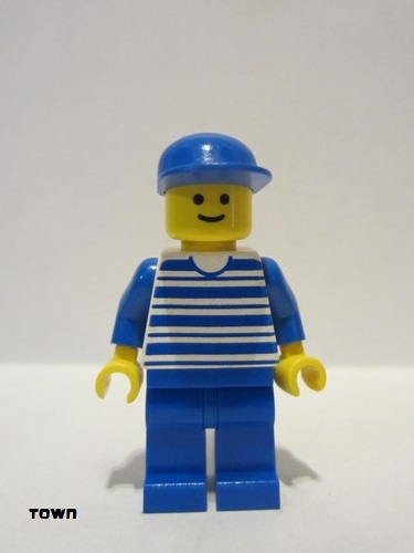 lego 1986 mini figurine hor008 Citizen Horizontal Lines Blue - Blue Arms - Blue Legs, Blue Cap 