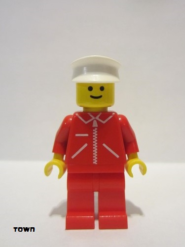 lego 1986 mini figurine jred019 Citizen Jacket Red with Zipper - Red Arms - Red Legs, White Hat 