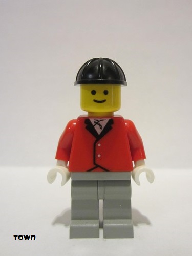 lego 1986 mini figurine par013 Citizen Red Riding Jacket - Light Gray Legs, Black Construction Helmet 