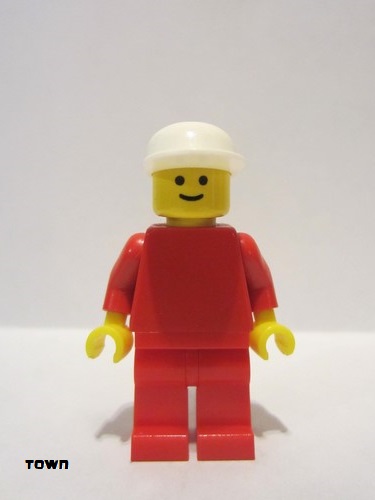 lego 1986 mini figurine pln035 Citizen Plain Red Torso with Red Arms, Red Legs, White Cap 