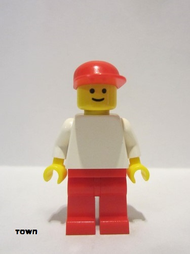 lego 1986 mini figurine pln054 Citizen Plain White Torso with White Arms, Red Legs, Red Cap 