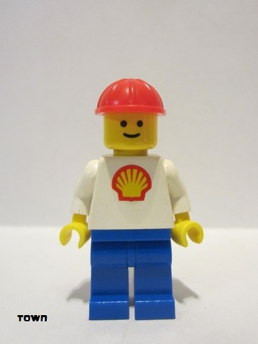 lego 1986 mini figurine shell012 Shell Classic - Blue Legs, Red Construction Helmet 
