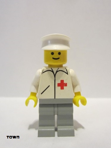 lego 1987 mini figurine doc003 Doctor Straight Line, Light Gray Legs, White Hat 