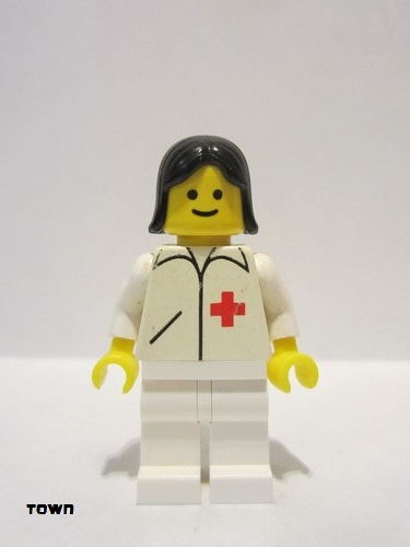 lego 1987 mini figurine doc004 Doctor Straight Line, White Legs, Black Female Hair 