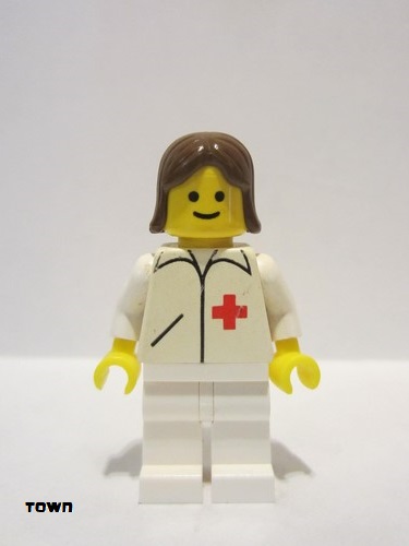 lego 1987 mini figurine doc018 Doctor Straight Line, White Legs, Brown Female Hair 