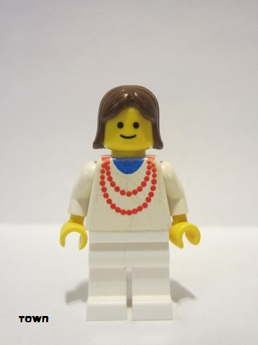 lego 1987 mini figurine ncklc005 Citizen Necklace Red - White Legs, Brown Female Hair 