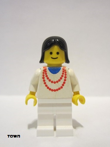 lego 1987 mini figurine ncklc006 Citizen Necklace Red - White Legs, Black Female Hair 