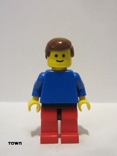 lego 1987 mini figurine pln105 Citizen Plain Blue Torso with Blue Arms, Red Legs with Black Hips, Brown Male Hair 