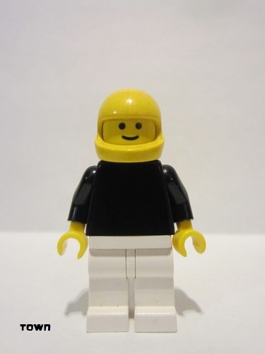 lego 1987 mini figurine pln114 Citizen Plain Black Torso with Black Arms, White Legs, Yellow Helmet 
