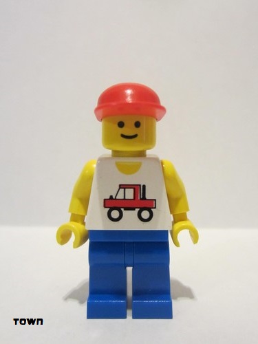 lego 1987 mini figurine trc003 Trucker Blue Legs, Red Cap 