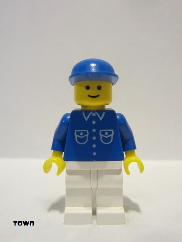 lego 1988 mini figurine but014 Citizen Shirt with 6 Buttons - Blue, White Legs, Blue Cap 