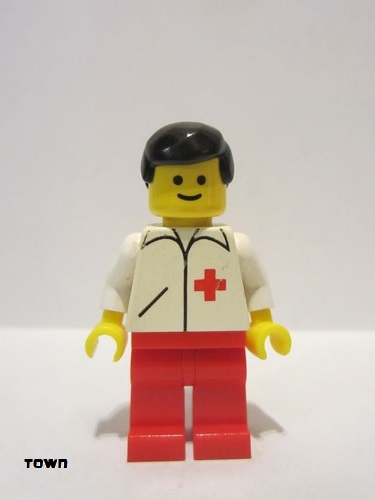 lego 1988 mini figurine doc009 Doctor Straight Line, Red Legs, Black Male Hair 