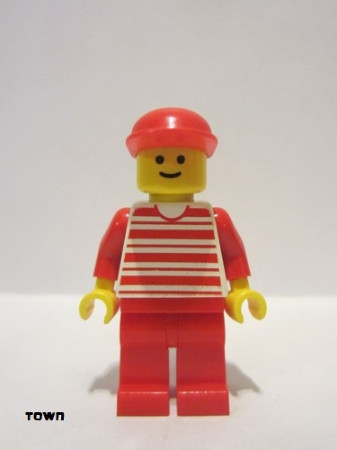 lego 1988 mini figurine hor011 Citizen Horizontal Lines Red - Red Arms - Red Legs, Red Cap 
