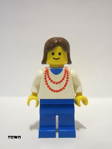 lego 1988 mini figurine ncklc001 Citizen Necklace Red - Blue Legs, Brown Female Hair 