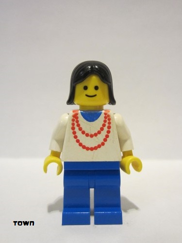 lego 1988 mini figurine ncklc008 Citizen Necklace Red - Blue Legs, Black Female Hair 