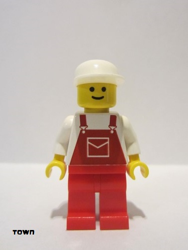 lego 1988 mini figurine ovr006 Citizen Overalls Red with Pocket, Red Legs, White Cap 