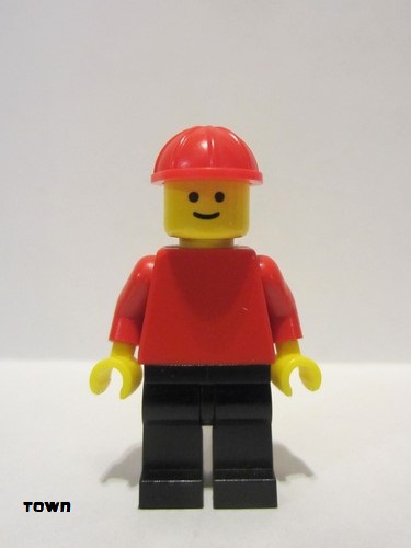 lego 1988 mini figurine pln033 Citizen Plain Red Torso with Red Arms, Black Legs, Red Construction Helmet 