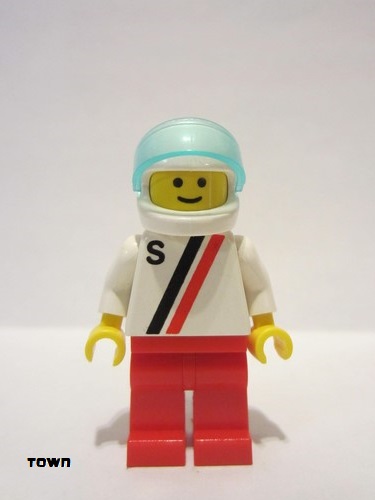 lego 1988 mini figurine s001 Citizen 'S' - White with Red / Black Stripe, Red Legs, White Helmet, Trans-Light Blue Visor 