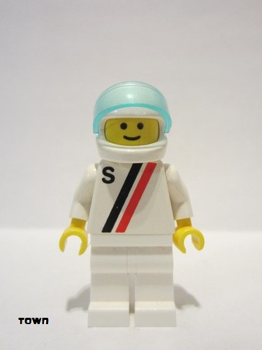 lego 1988 mini figurine s006 Citizen 'S' - White with Red / Black Stripe, White Legs, White Helmet, Trans-Light Blue Visor 