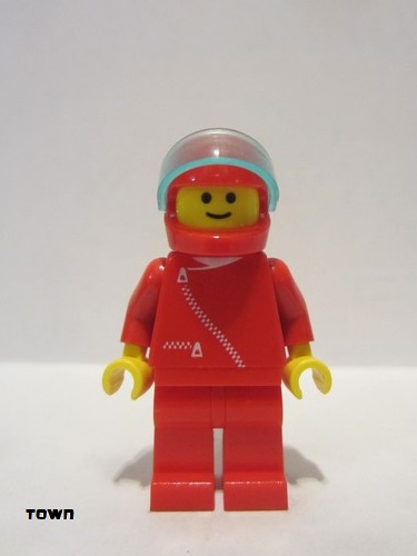lego 1988 mini figurine zip002 Citizen Jacket with Zipper - Red, Red Legs, Red Helmet, Trans-Light Blue Visor 