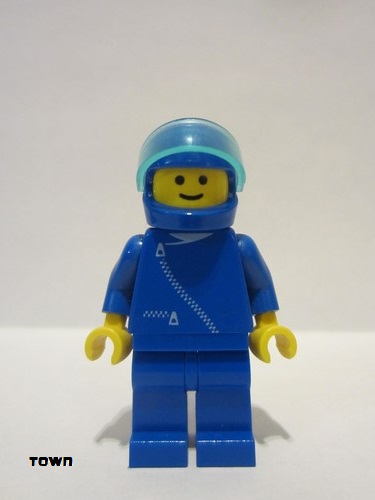 lego 1988 mini figurine zip004 Citizen Jacket with Zipper - Blue, Blue Legs, Blue Helmet, Trans-Light Blue Visor 