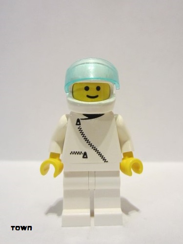 lego 1988 mini figurine zip016 Citizen Jacket with Zipper - White, White Legs, White Helmet, Trans-Light Blue Visor 