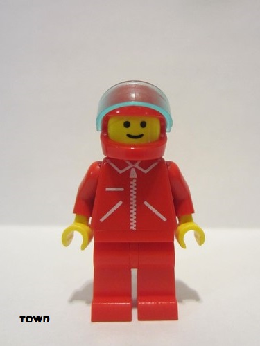 lego 1989 mini figurine jred007 Citizen Jacket Red with Zipper - Red Arms - Red Legs, Red Helmet, Trans-Light Blue Visor 
