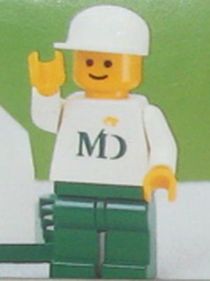 lego 1989 mini figurine mdf001 Citizen MD Foods - White Torso (Sticker on both sides), Green Legs, White Cap 
