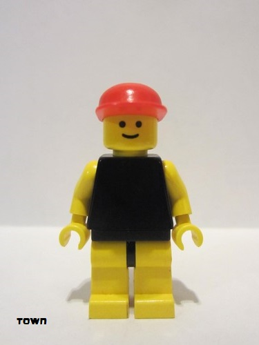 lego 1989 mini figurine pln082 Citizen Plain Black Torso with Yellow Arms, Yellow Legs, Red Cap 