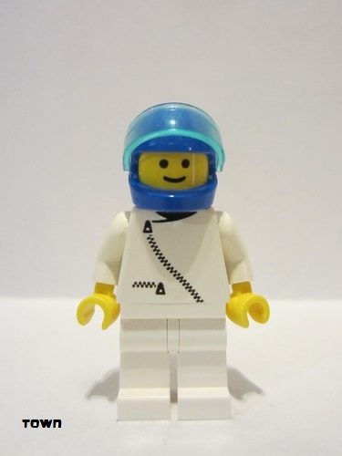 lego 1989 mini figurine zip008 Citizen Jacket with Zipper - White, White Legs, Blue Helmet, Trans-Light Blue Visor 