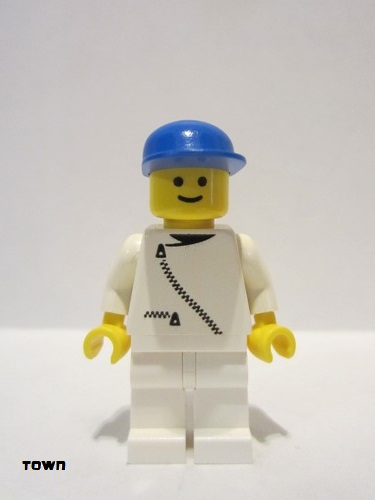lego 1989 mini figurine zip010 Citizen Jacket with Zipper - White, White Legs, Blue Cap 