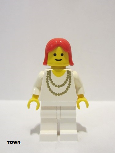 lego 1990 mini figurine ncklc002 Citizen Necklace Gold - White Legs, Red Female Hair 
