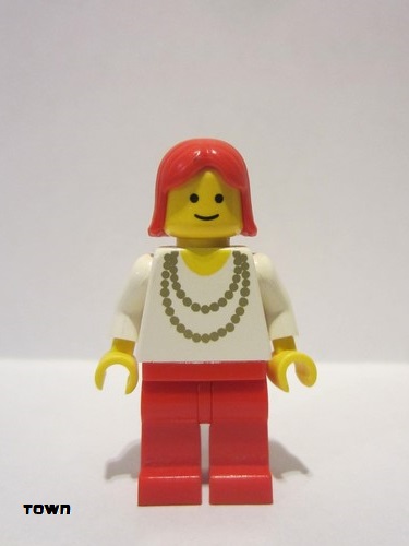 lego 1990 mini figurine ncklc003 Citizen Necklace Gold - Red Legs, Red Female Hair 