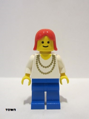lego 1990 mini figurine ncklc010 Citizen Necklace Gold - Blue Legs, Red Female Hair 