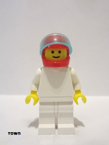 lego 1990 mini figurine pln006 Citizen Plain White Torso with White Arms, White Legs, Red Helmet 