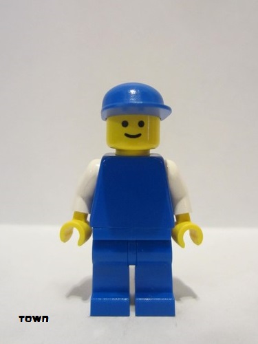 lego 1990 mini figurine pln010 Citizen Plain Blue Torso with White Arms, Blue Legs, Blue Cap 