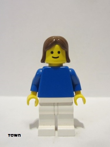 lego 1990 mini figurine pln062 Citizen Plain Blue Torso with Blue Arms, White Legs, Brown Female Hair 