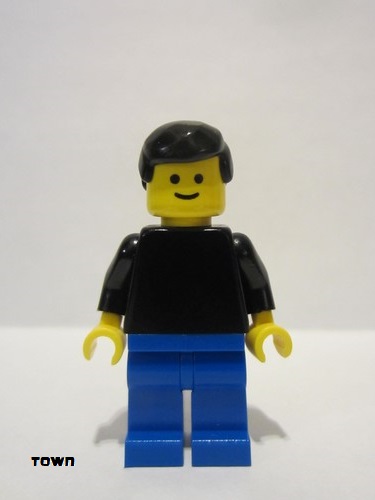 lego 1990 mini figurine pln067 Citizen Plain Black Torso with Black Arms, Blue Legs, Black Male Hair 