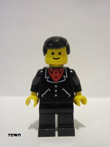lego 1990 mini figurine trn083 Citizen Suit with 3 Buttons Black - Black Legs, Black Male Hair 