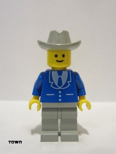 lego 1990 mini figurine trn084 Citizen Suit with 3 Buttons Blue - Light Gray Legs, Light Gray Cowboy Hat 