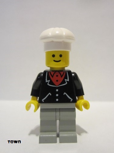 lego 1990 mini figurine trn091 Citizen Suit with 3 Buttons Black - Light Gray Legs, White Chef Hat 