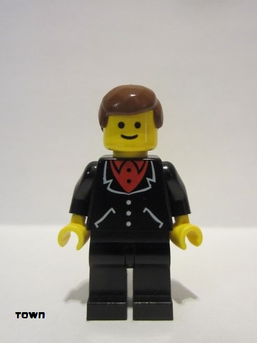 lego 1990 mini figurine trn251 Citizen Suit with 3 Buttons Black - Black Legs, Brown Male Hair 