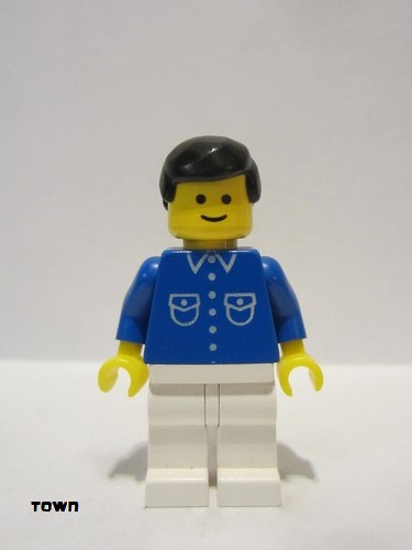 lego 1991 mini figurine but039 Citizen Shirt with 6 Buttons - Blue, White Legs, Black Male Hair 