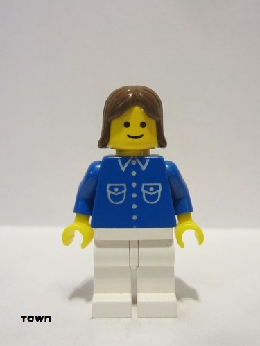 lego 1991 mini figurine but040 Citizen Shirt with 6 Buttons - Blue, White Legs, Brown Female Hair 