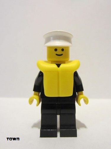 lego 1991 mini figurine cop017 Police Suit with 4 Buttons, Black Legs, White Hat, Life Jacket 
