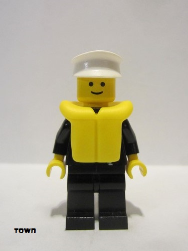 lego 1991 mini figurine cop030 Police Zipper with Badge, Black Legs, White Hat, Life Jacket 