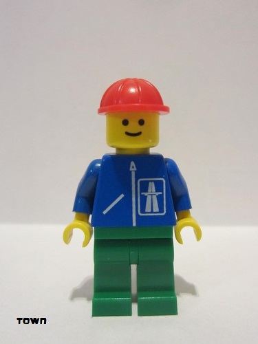 lego 1991 mini figurine hgh008 Citizen Highway Pattern - Green Legs, Red Construction Helmet 