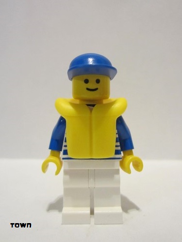 lego 1991 mini figurine hor023 Citizen Horizontal Lines Blue - Blue Arms - White Legs, Blue Cap, Life Jacket 