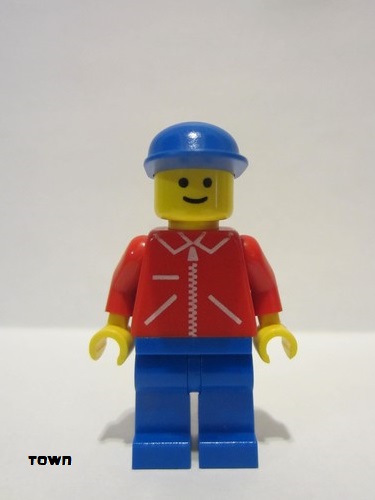 lego 1991 mini figurine jred024 Citizen Jacket Red with Zipper - Red Arms - Blue Legs, Blue Cap 