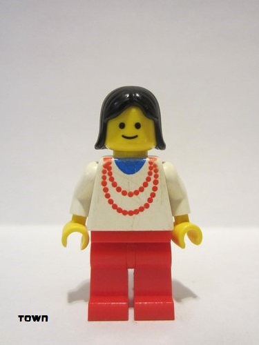 lego 1991 mini figurine ncklc013 Citizen Necklace Red - Red Legs, Black Female Hair 